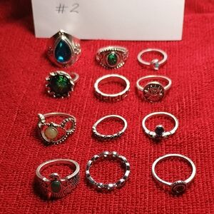 Elegant Silver and Green Ring Set